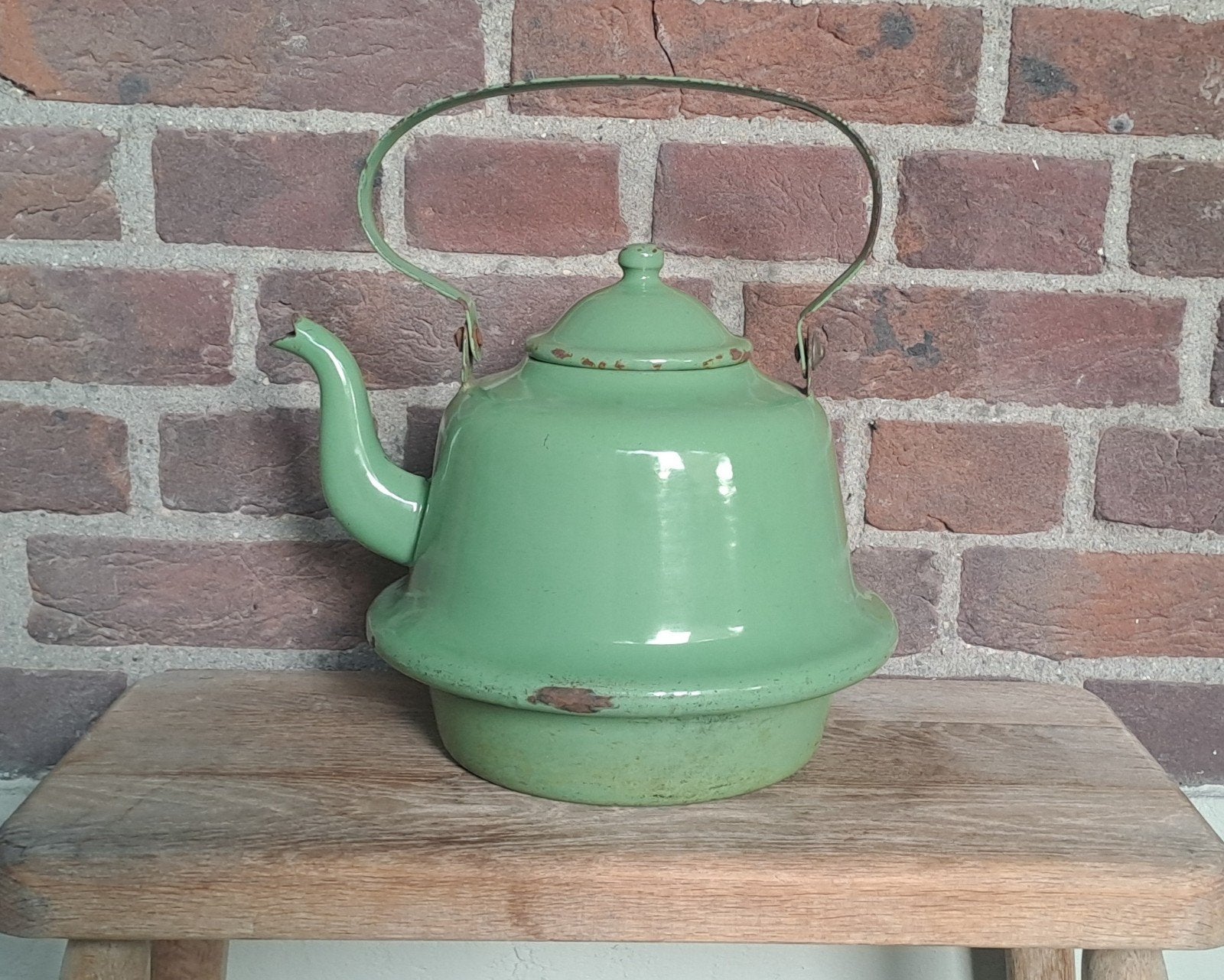 Theepot - groen emaille, Antiek en Kunst, Ophalen