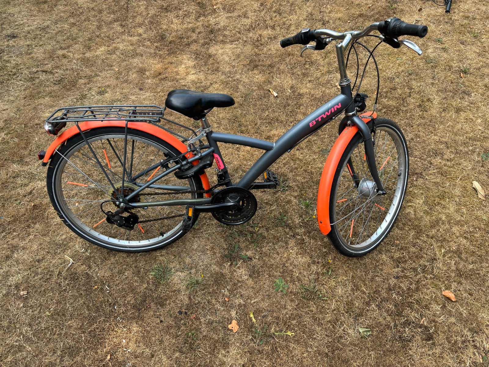 B'Twin Poply 540 Damesfiets - Grijs/Oranje, Gebruikt, Velgrem, Versnellingen, 50 tot 53 cm
