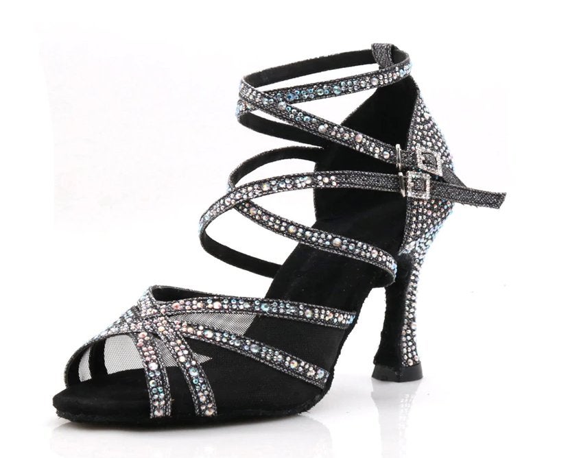 Zwarte glitter dans hakken salsa dames hoge dansschoenen, Verzenden, Nieuw, Zwart, Dansschoenen