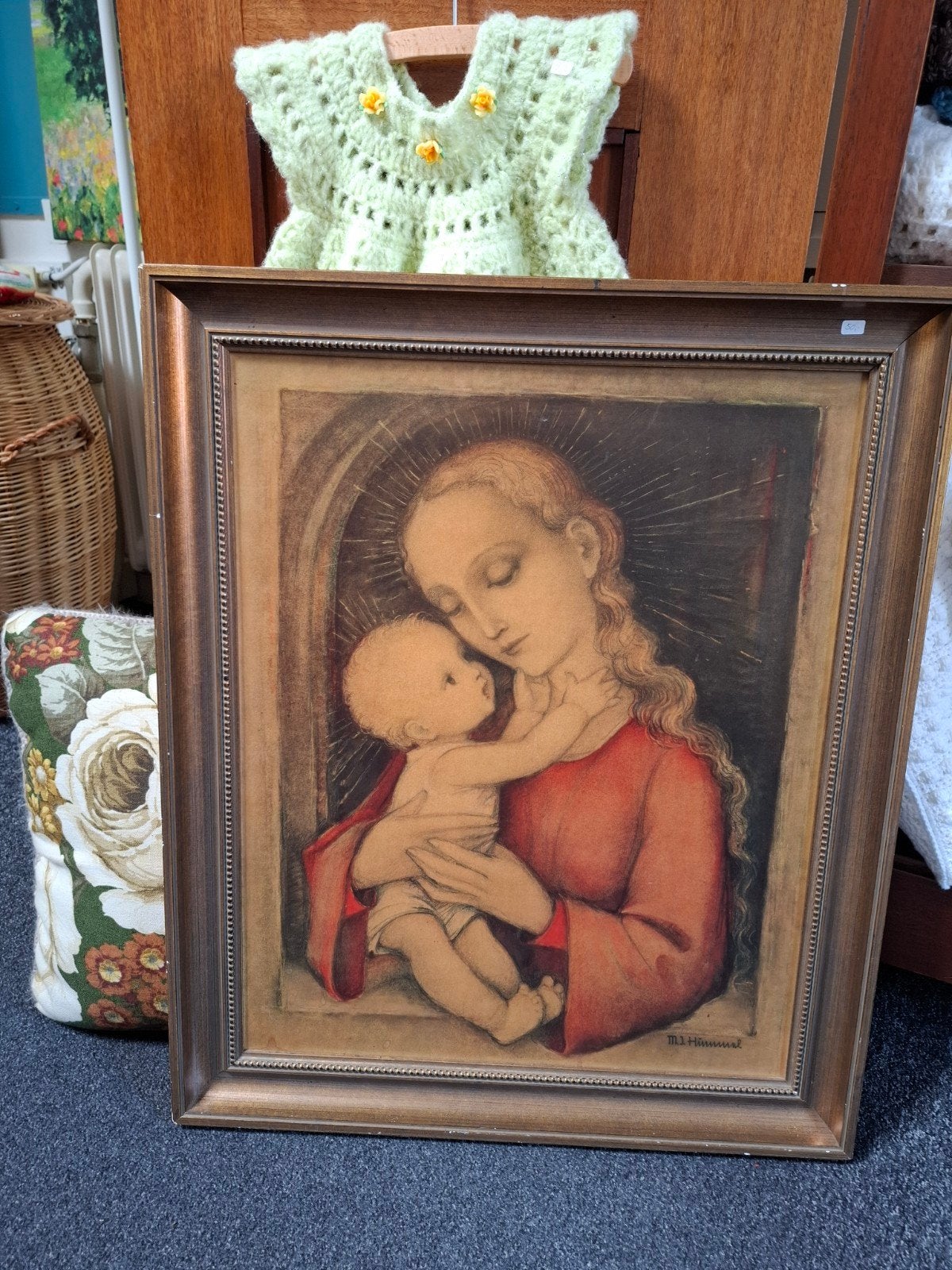 Schilderij in baroklijst Maria en Jezus, Ophalen, Klassiek, Portret of Personen