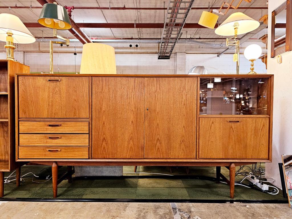 Deens design vintage buffetkast met bar, teak, mid-century, Gebruikt, ., 100 tot 150 cm, Teakhout