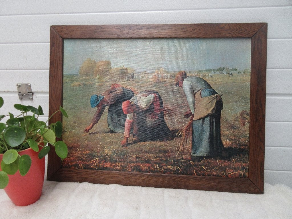 Plaat van 'Aren lezen' in grote houten lijst zonder glas, Antiek en Kunst, Ophalen