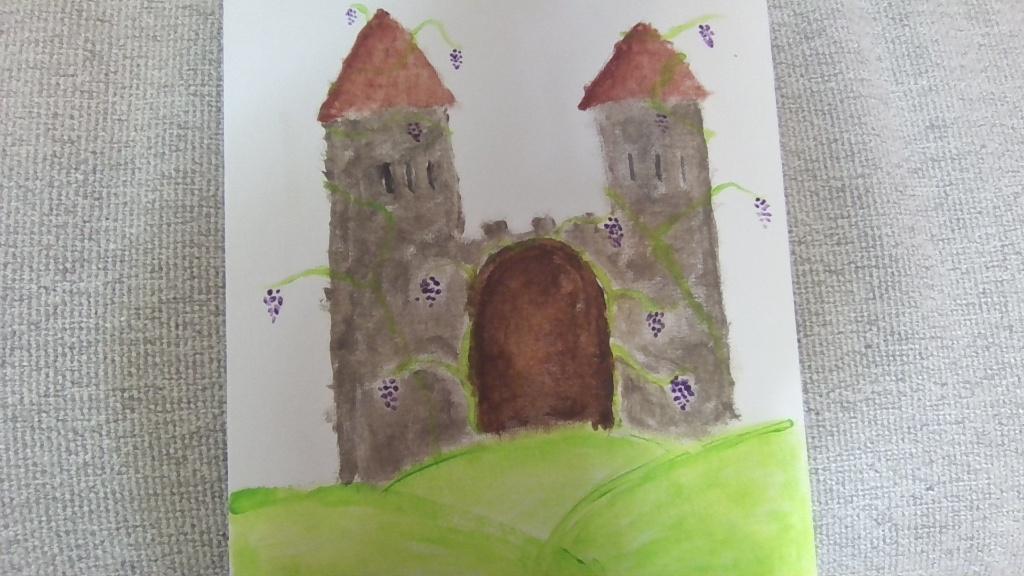 schilderij kasteel omringt door druivenranken, Antiek en Kunst, Ophalen of Verzenden