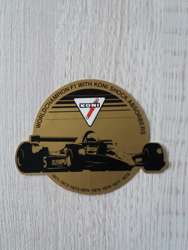 sticker WORLDCHAMPION F1 WITH KONI SHOCK ABSORBERS, Ophalen of Verzenden, Zo goed als nieuw, Merk