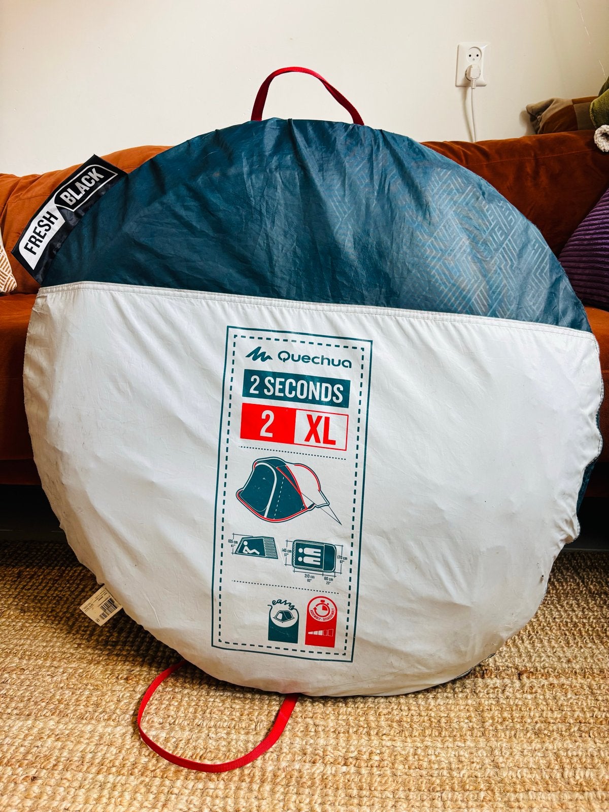QUECHUA popup tent 2 personen XL, 2 Seconds Fresh&Black, Ophalen, Gebruikt, Tot en met 2