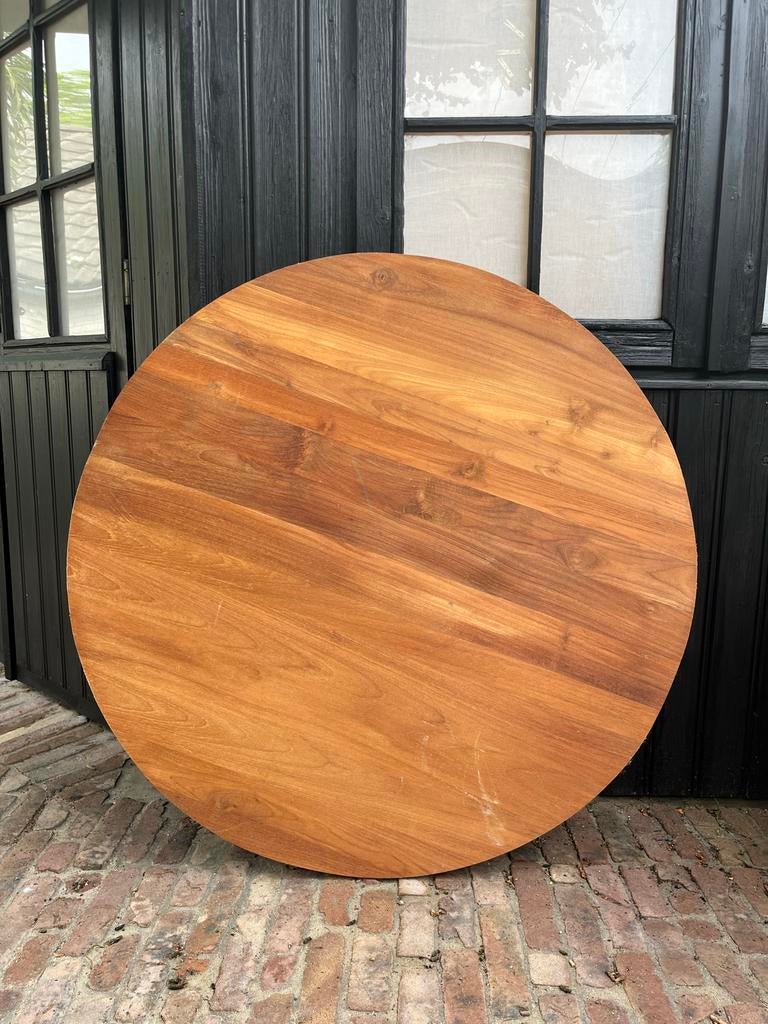 Ronde massief teakhouten tafelblad, Huis en Inrichting, Tafels | Eettafels, Ophalen, Gebruikt, 100 tot 150 cm, Vier personen