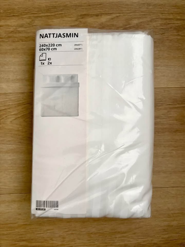 IKEA Duvet Cover (x1) + Pillow Case (x2) Set, White, Striped, Ophalen, Eenpersoons, Wit, Beddengoedset