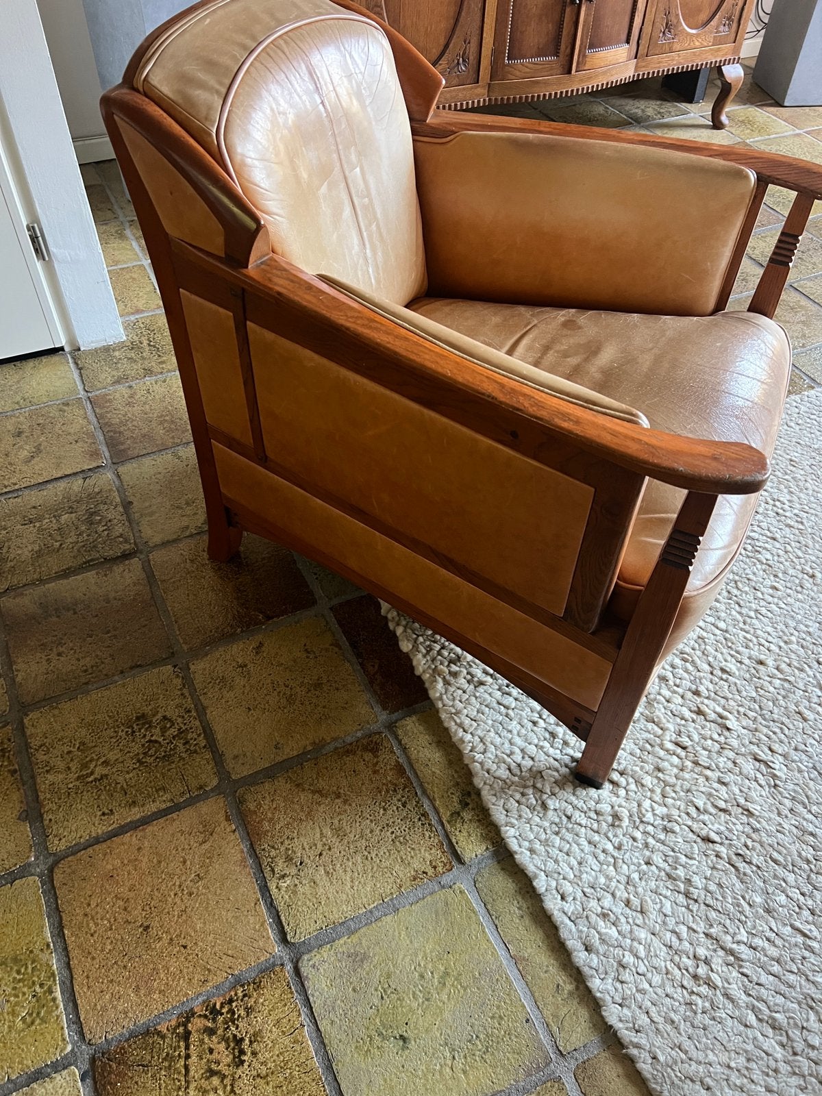Leren fauteul, Huis en Inrichting, Fauteuils, Ophalen, Gebruikt, 50 tot 75 cm, Leer