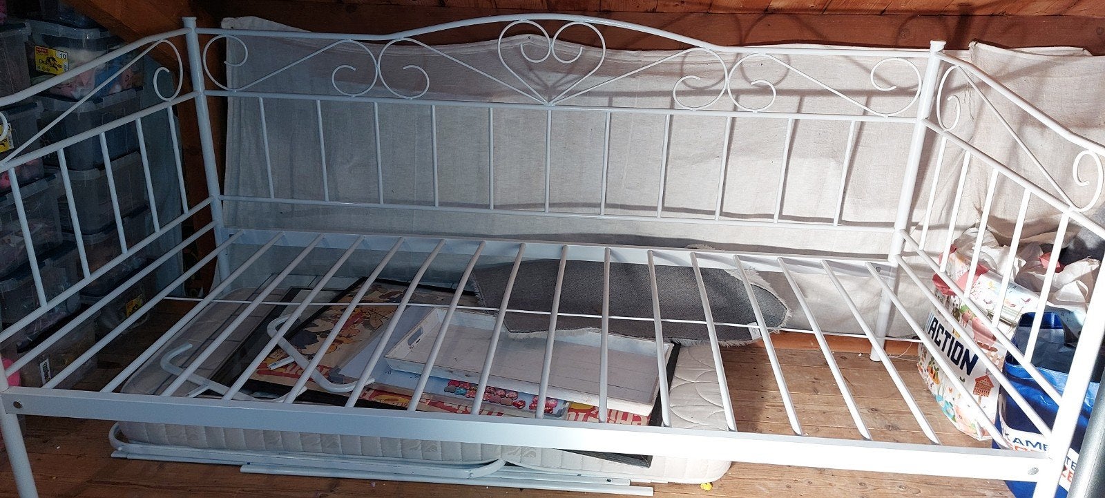 Wit metalen bedbank - Eenpersoons, Ophalen, Gebruikt, 90 cm, Eenpersoons