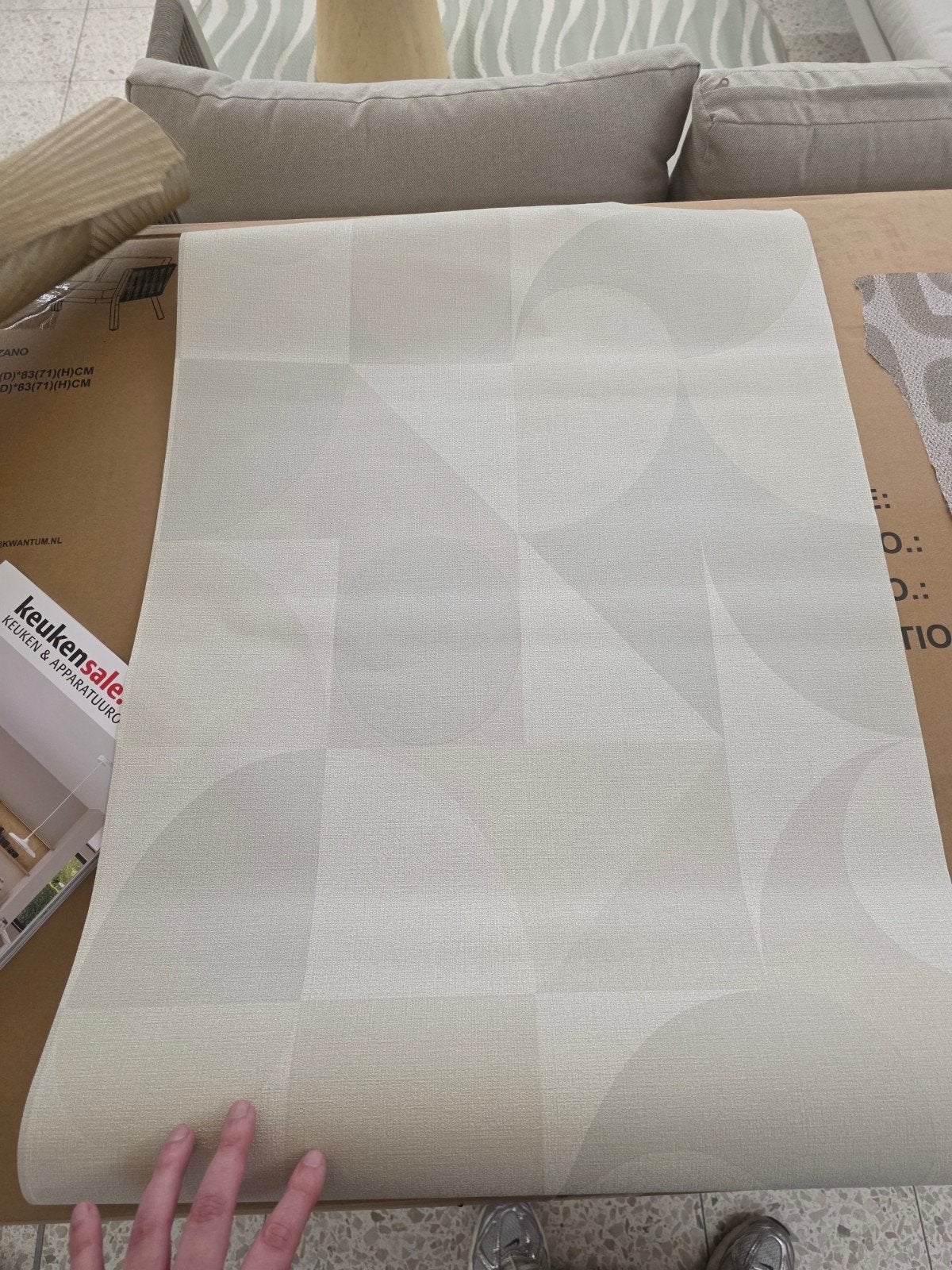 3 rollen Kwantum Nienke off-white vliesbehang Japandi stijl, Ophalen, Overige merken, Geometrisch, Modern