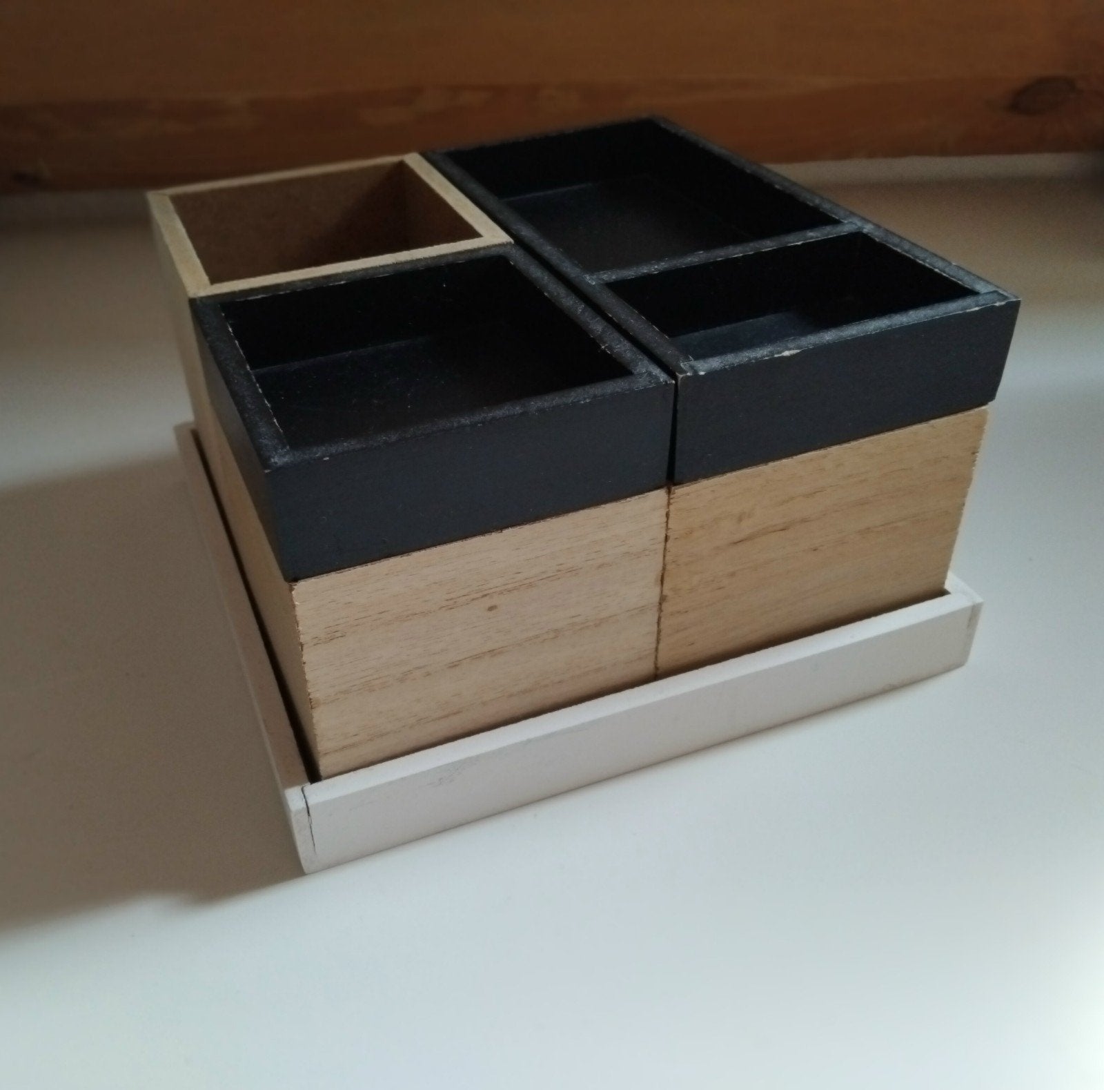 Houten bureau organizer met vakken, Hout, Gebruikt, Meerkleurig, Ophalen of Verzenden