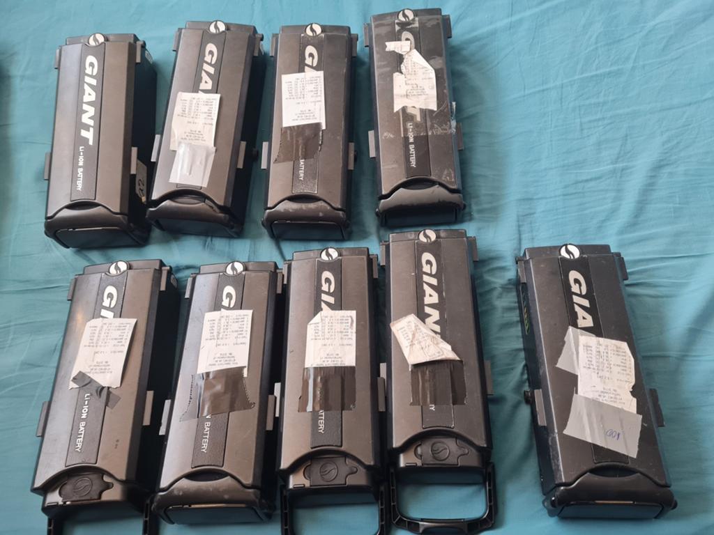 Giant 36v accus met rapport en 5 pins acculader LEES DE ADV., Ophalen of Verzenden, Gebruikt