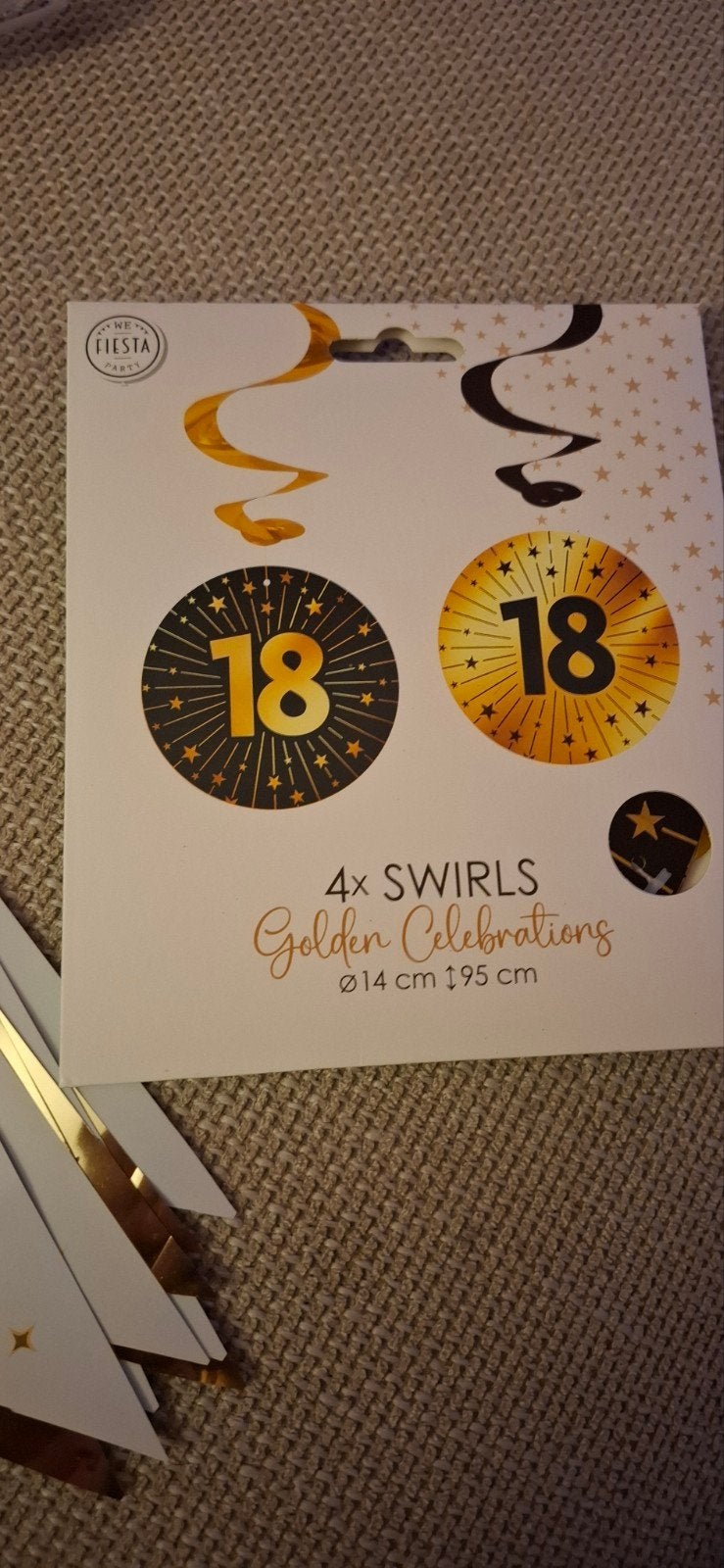 8 Swirls Goud-Wit-Zwart 18 Jaar Verjaardag Versiering, Ophalen of Verzenden, Versiering, Verjaardag