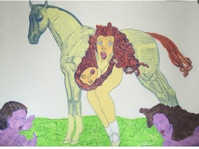 +Pat Andrea ( 1942) Monotype papier " Nightmare " Ges Gen, Personages en Fantasiefiguren, Ophalen of Verzenden, Lithografie, Gelimiteerde oplage
