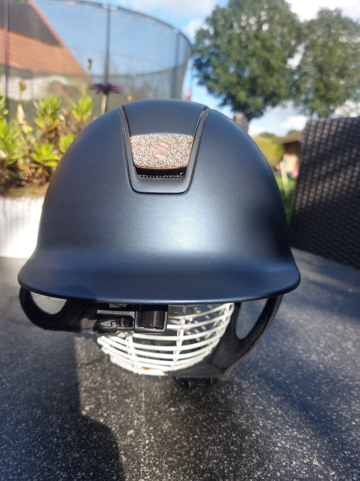 Prachtige Samshield Shadowmatt Blauw (Maat M / Liner 56) – I, Blauw, Dressuur, Inclusief opbergtas, Ophalen of Verzenden