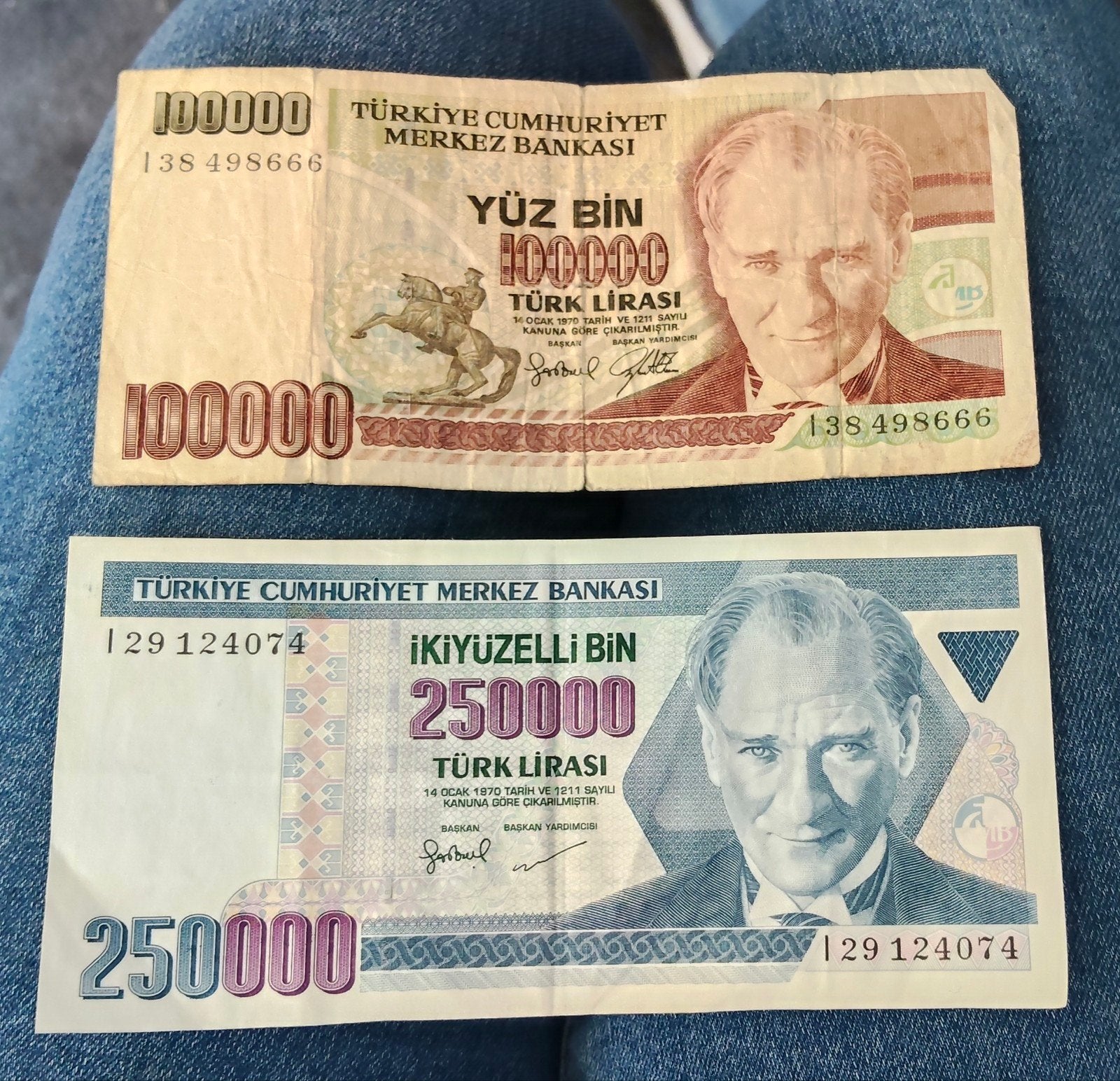 2 Turkse Lira bankbiljetten (100.000 en 250.000), Ophalen of Verzenden, Overige landen, Setje