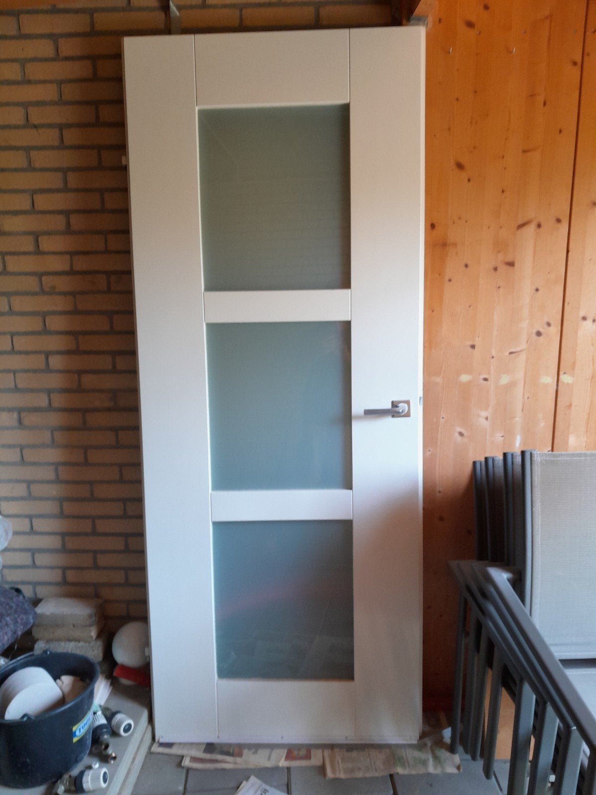 Binnendeur met stalen kozijn met bovenlicht, Ophalen, Gebruikt, 80 tot 100 cm, Binnendeur