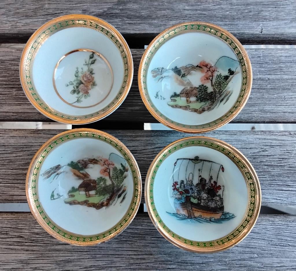 Set van 4 antieke Chinese porseleinen theekopjes, Ophalen of Verzenden