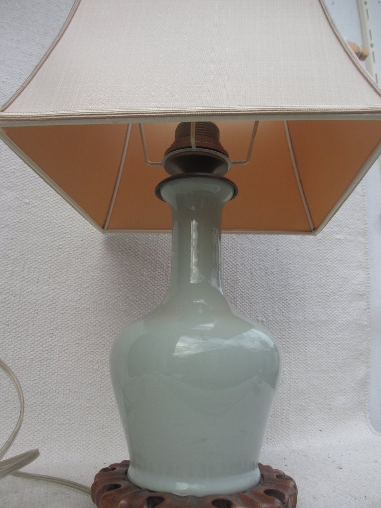 Chinese Celadon vaas-vorm tafellamp jaren 50/60, Hout, Gebruikt, Groen, 47 cm