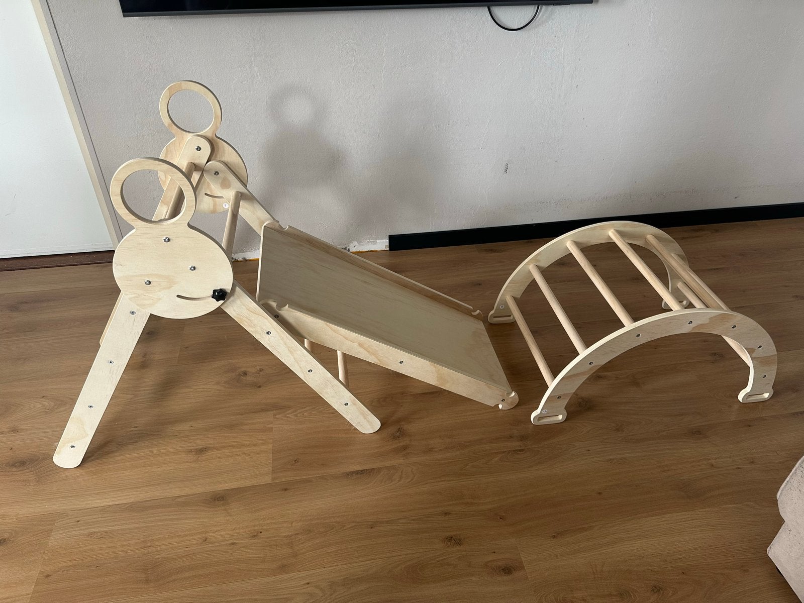 Houten Klimrek met Glijbaan en Schommel/Wip, Ophalen, Zo goed als nieuw, Glijbaan