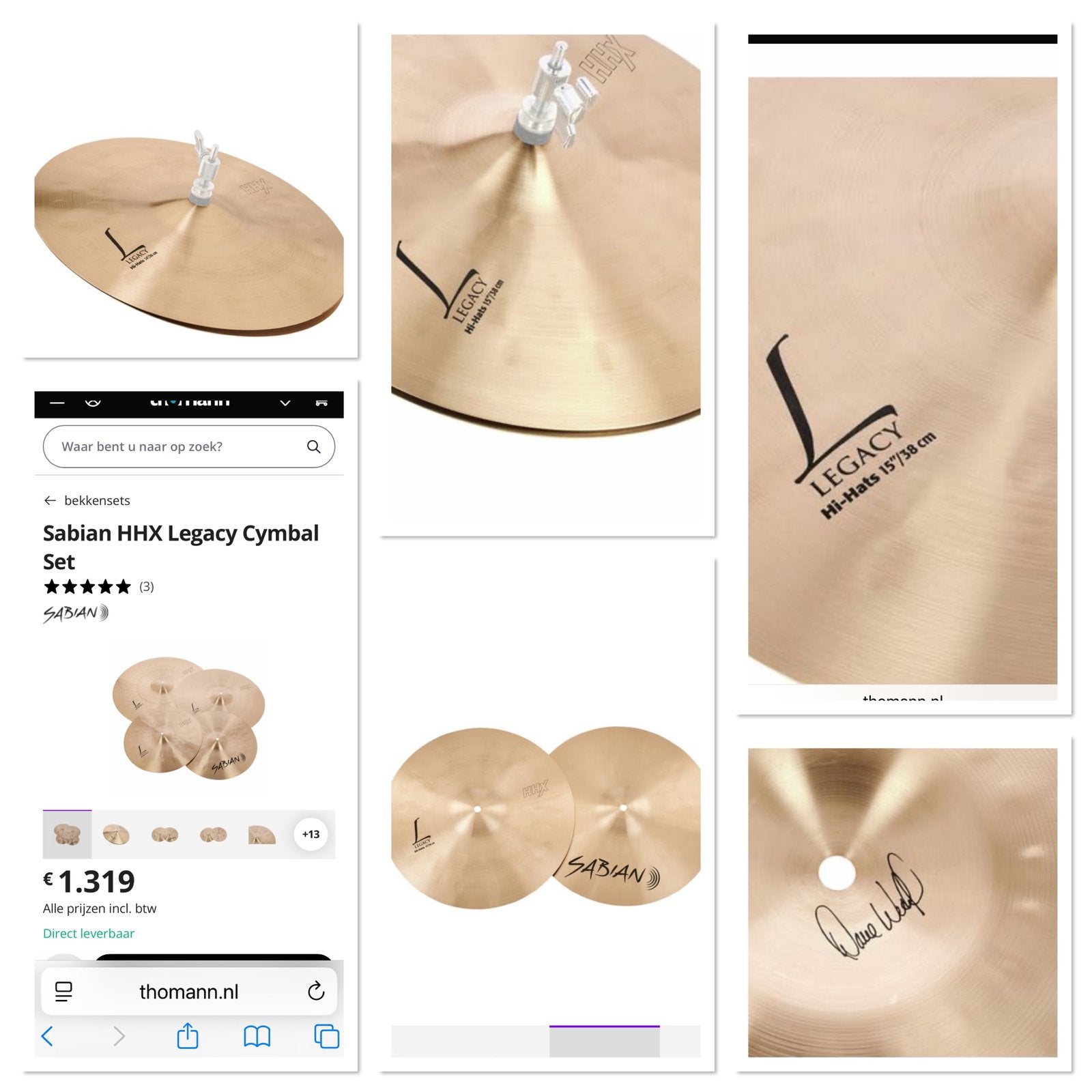 Sabian Legacy D Weckle cymbalset met extra 17” crash, Ophalen, Zo goed als nieuw, Overige merken