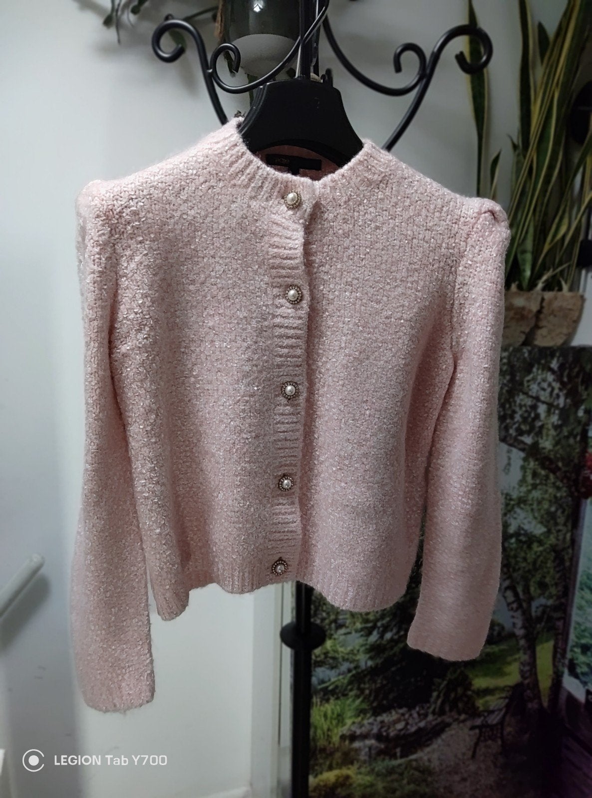 Maje roze gebreid vest met parelknopen, Ophalen of Verzenden, Roze, Maat 36 (S), Maje