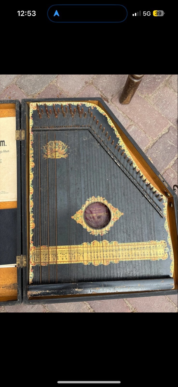 Antieke Guitar Zither 1894 met Koffer & Bladmuziek, Ophalen, Gebruikt, Citer