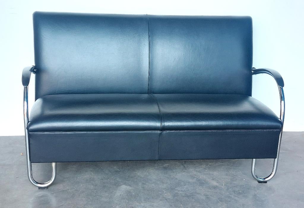 Vintage Gispen 444 B2,5 | leer glans-chroom | vintage staat, Huis en Inrichting, Banken | Bankstellen, Vintage Dutch design, Gebruikt