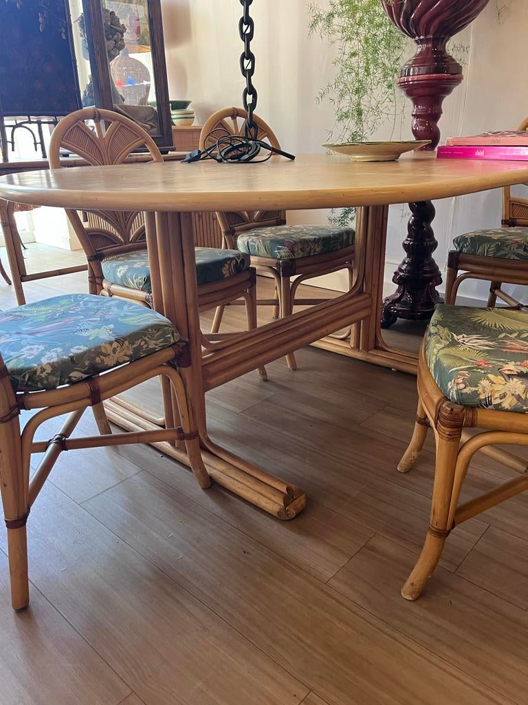 Rotan bamboe eettafel Mid-Century vintage, Ophalen, Overige materialen, Gebruikt, 100 tot 150 cm