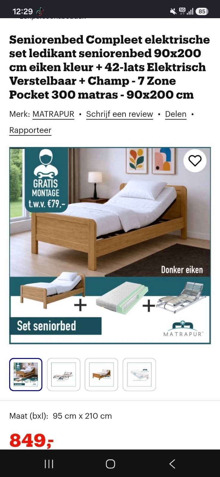 Auping elektrisch seniorenbed 90x200 cm eiken, perfecte staa, Huis en Inrichting, Ophalen, Verstelbaar, 90 cm, Eenpersoons