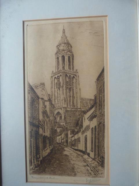 Jan Disselsma  -  Trompetsteeg - Arnhem -  ets., Antiek en Kunst, Kunst | Etsen en Gravures, Ophalen of Verzenden, Stadsgezicht