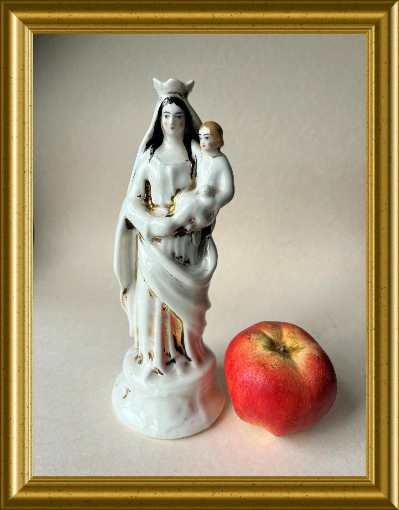 Antiek wit porseleinen Maria met kind beeldje, Ophalen of Verzenden