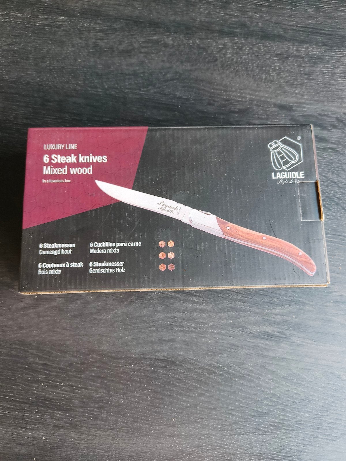 Laguiole Luxury Line 6 Steakmessen Gemengd Hout, Los bestek, Laguiole, Ophalen of Verzenden, Zo goed als nieuw