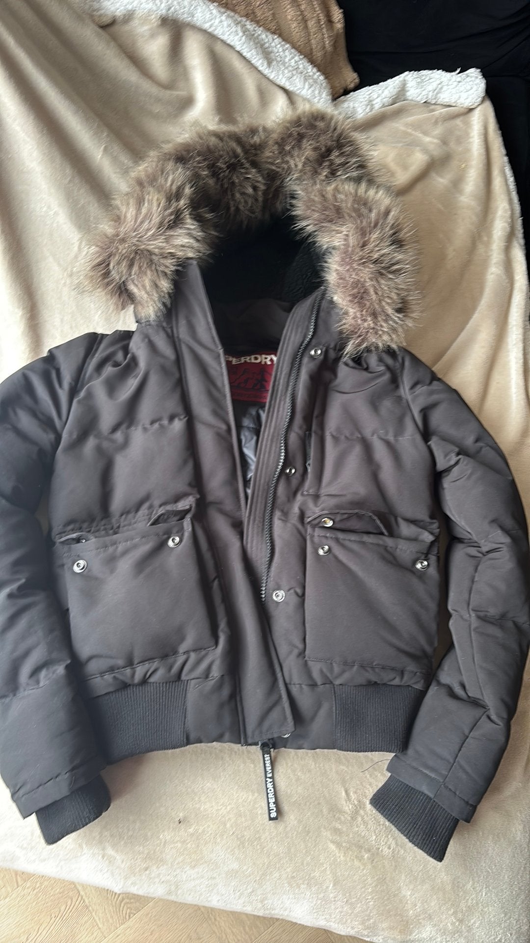 superdry everest bomber jas MAAT 36, Verzenden, Zo goed als nieuw, Maat 36 (S), Zwart