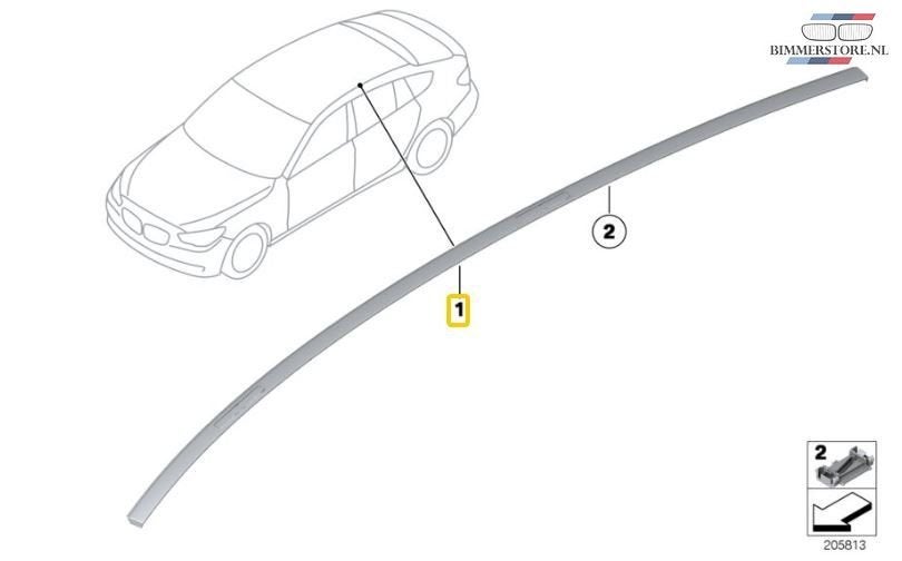 Dakrail daklijst dakdrager roof rail zwart rechts BMW 5 seri, Auto diversen, Ophalen, -, -, Nieuw