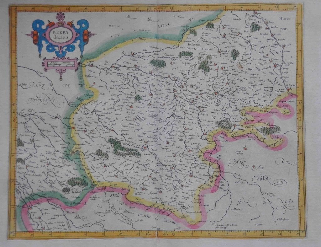 Mercator kaart uit 1613 Frankrijk Indre Centre Le Berry, Gelezen, Voor 1800, Ophalen of Verzenden, Landkaart