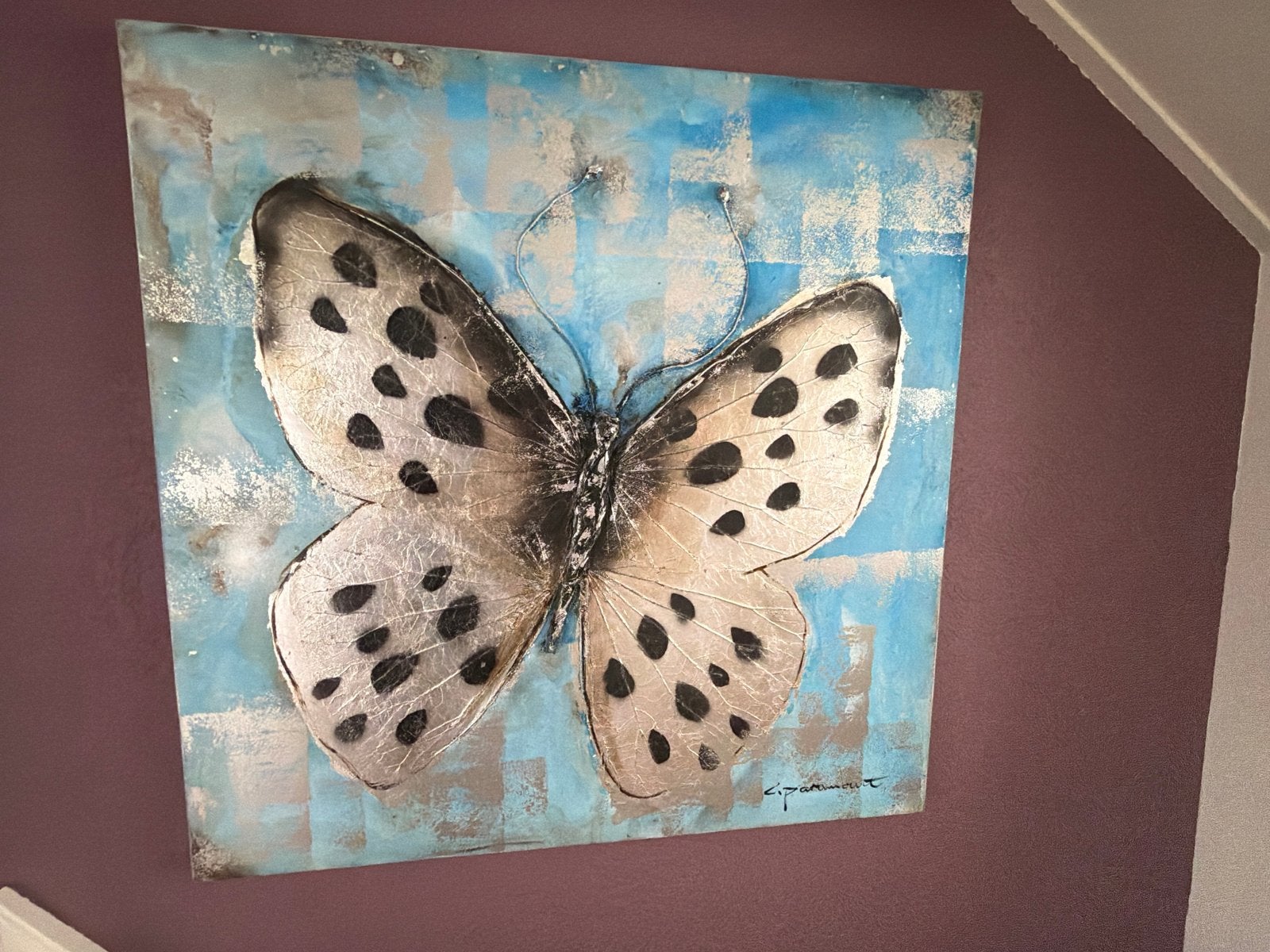 Schilderij met vlinder, 95x95 cm, Ophalen of Verzenden