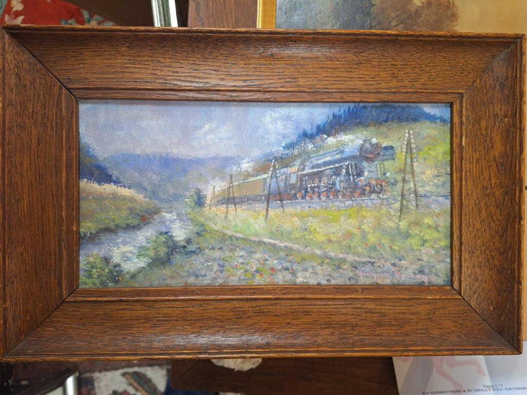Schilderij Stoomtrein langs het water - Impressionistisch, Ophalen of Verzenden
