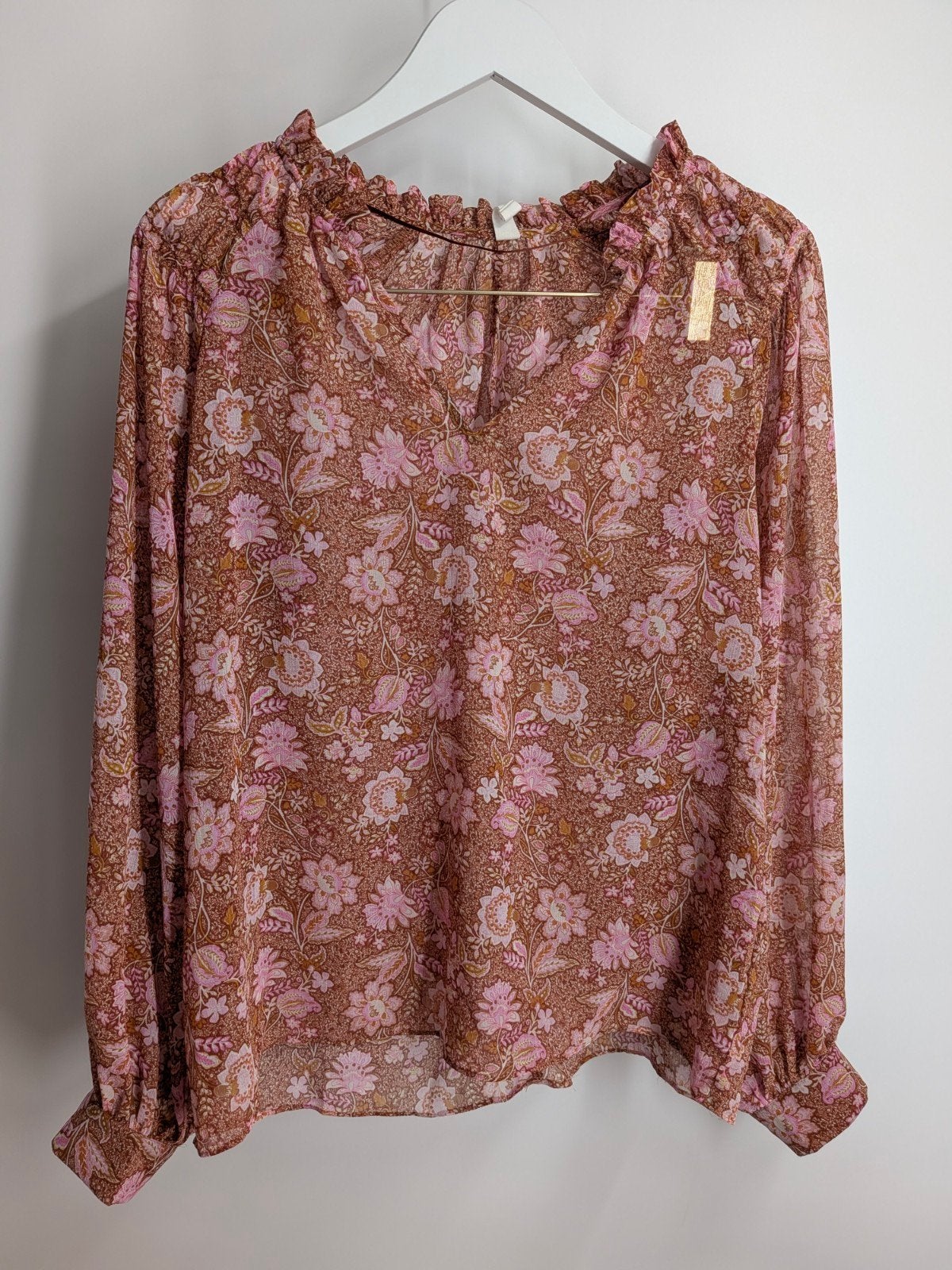 MNG Bloemenprint Blouse met Lange Mouwen - Maat L, Bruin, MNG, Maat 42/44 (L), Ophalen of Verzenden