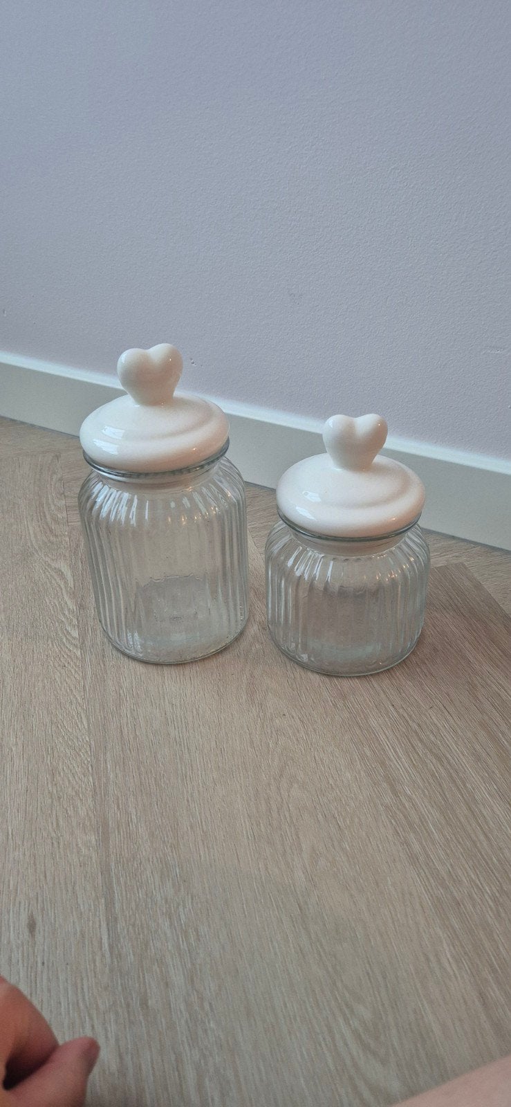 Set van 2 glazen voorraadpotten met hartjes deksel, Ophalen, Voorraadpot, Wit, Overige merken