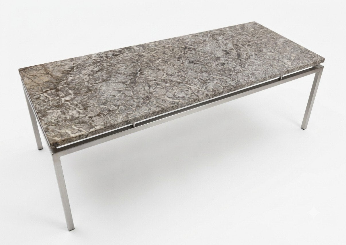 Vintage deging chroom en Natuurstenen Salontafel, Verzamelen, Ophalen, Huis en Inrichting