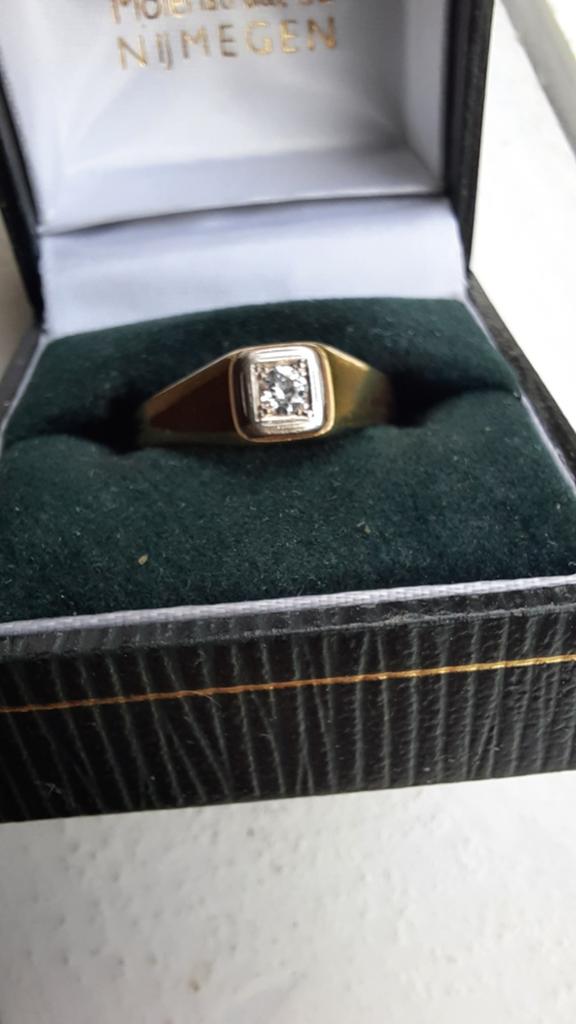 14k Gouden Ring met Briljant Geslepen Diamanten (19mm), Ophalen of Verzenden