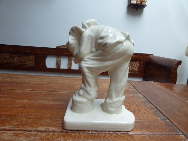 groot art deco keramiek beeld Pierrot, Emaux de la Louviere, Ophalen of Verzenden