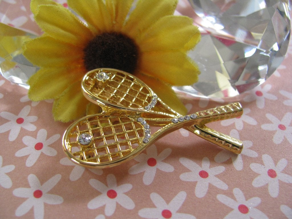 Broche * 2 x tennis racket + bling bling bling * geen goud *, Overige materialen, Ophalen of Verzenden, Zo goed als nieuw, Goud
