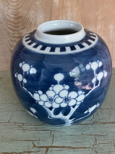 Vintage gemberpot. Blauw wit. Prunus decor. China porselein, Ophalen