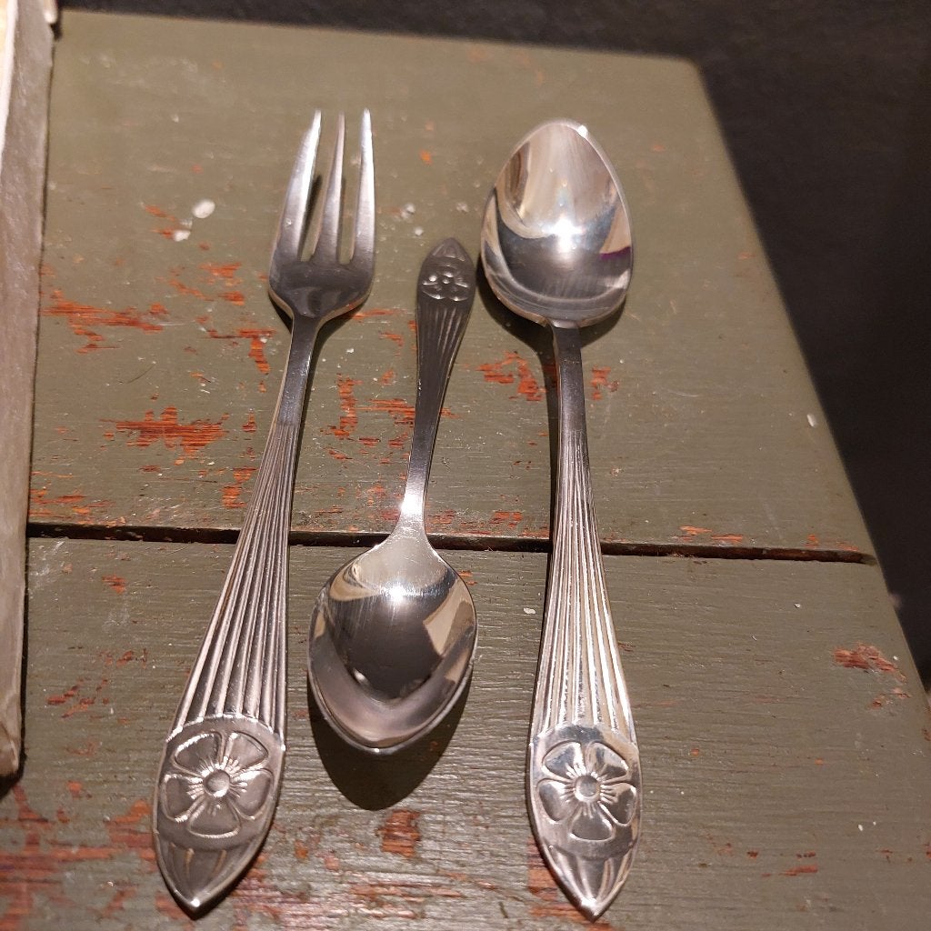 mooie brocante verzilverde 6 persoons dessert bestek, Ophalen of Verzenden