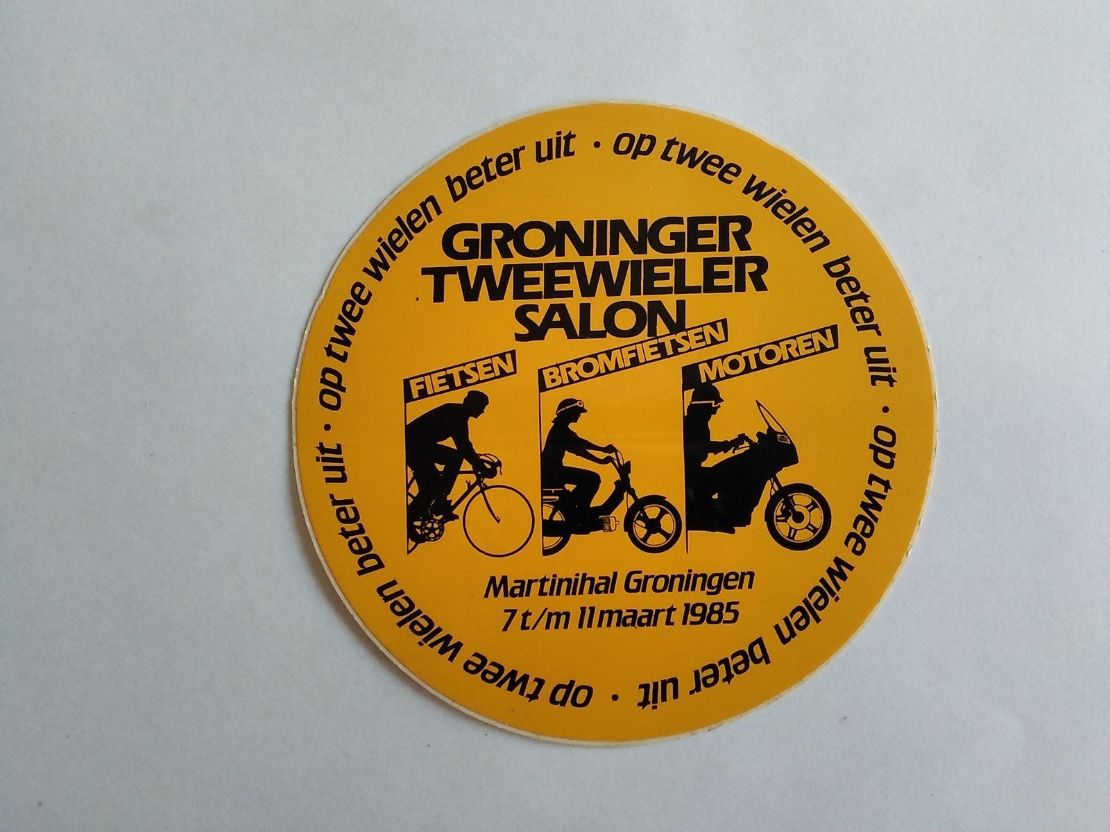 Sticker Groninger Tweewieler Salon 1985, Verzenden, Zo goed als nieuw