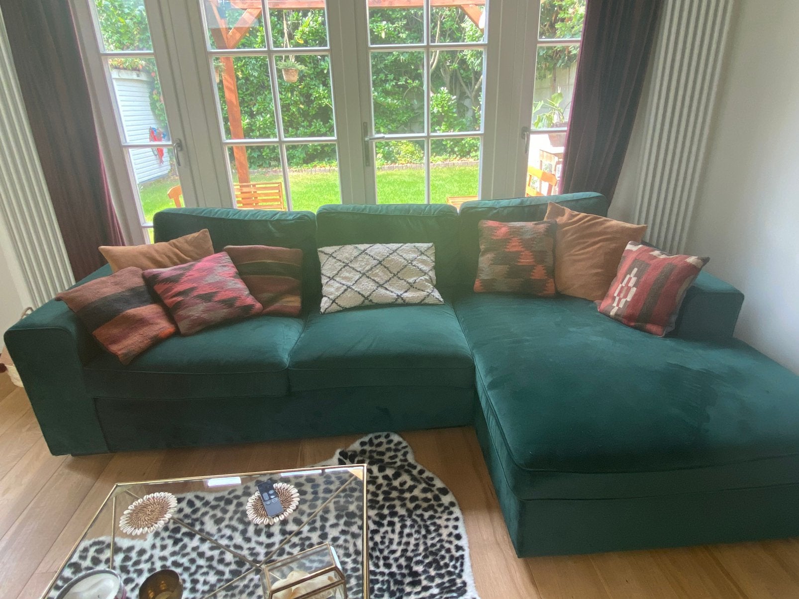 Hoekbank Lugano in stof Juke Green forest 162, Ophalen, Zo goed als nieuw, Stof