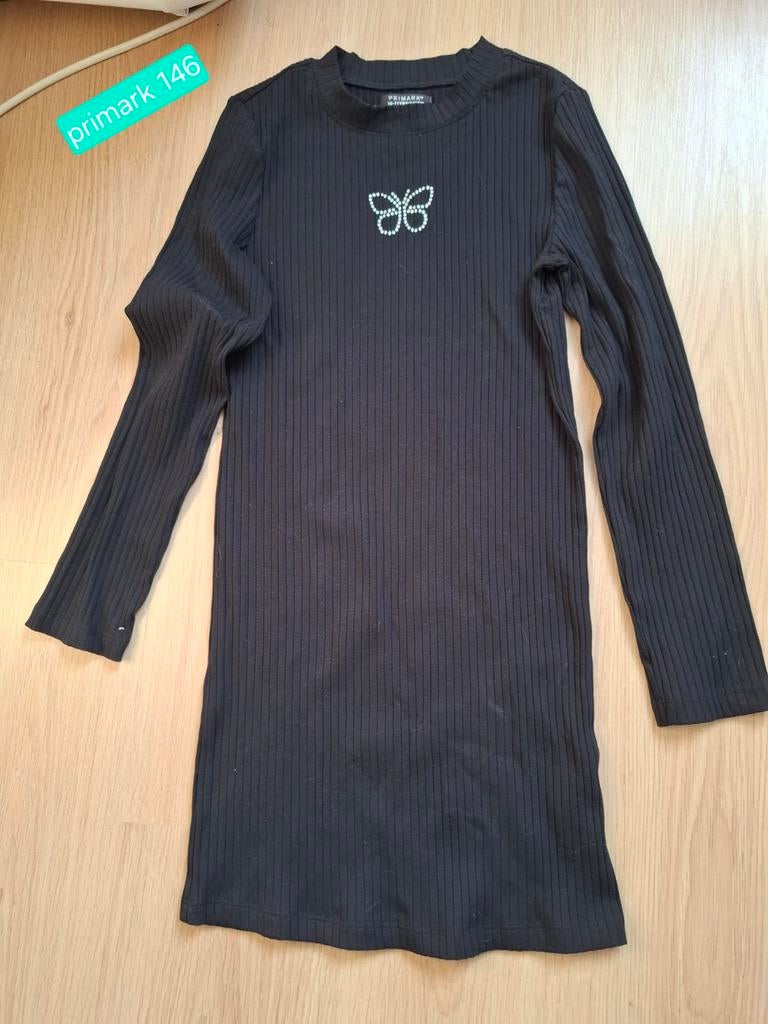Primark ribgebreide zwarte jurk met lange mouwen 146, Kinderen en Baby's, Kinderkleding | Maat 146, Meisje, Ophalen of Verzenden