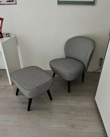 WOOOD fauteuil Sara dessin pied de poule zwart/wit (+hocker), Ophalen, 75 tot 100 cm, Zo goed als nieuw, Stof